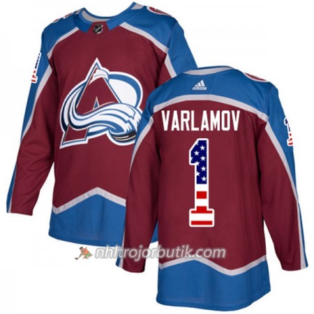 Män Ishockey Colorado Avalanche Tröja Semyon Varlamov 1 Adidas 2017-2018 Burgundy Röd USA Flag Fashion Authentic
